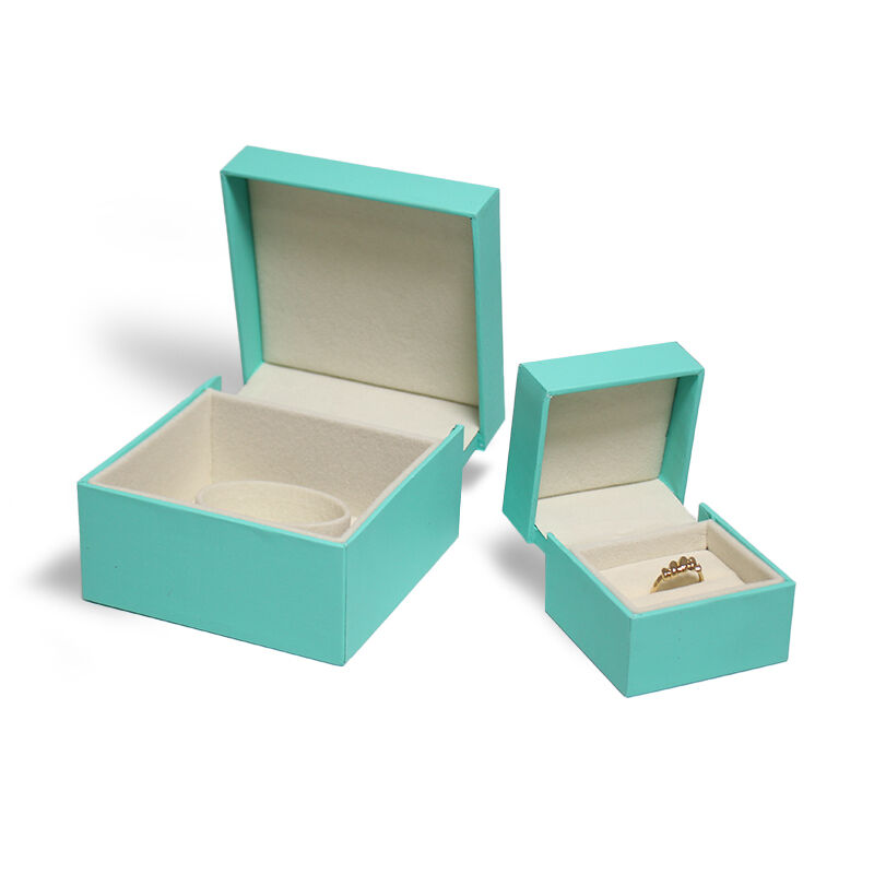 Hộp đựng nhẫn thân thiện với môi trường CF, hộp trang sức kiểu lật lệch màu xanh dương, có thể tùy chỉnh logo, chất liệu da PP, dùng làm hộp đựng vòng cổ