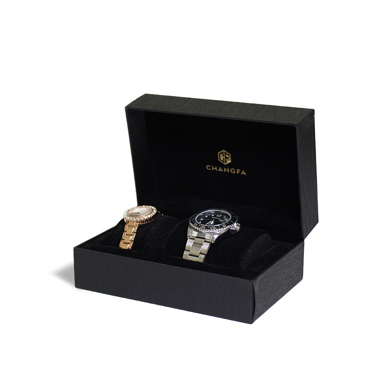 علبة ساعات مستطيلة من الورق المعاد تدويره صديق للبيئة من شركة CF مع إغلاق وبطانة من الفيلوت وطباعة يو في وختم حراري