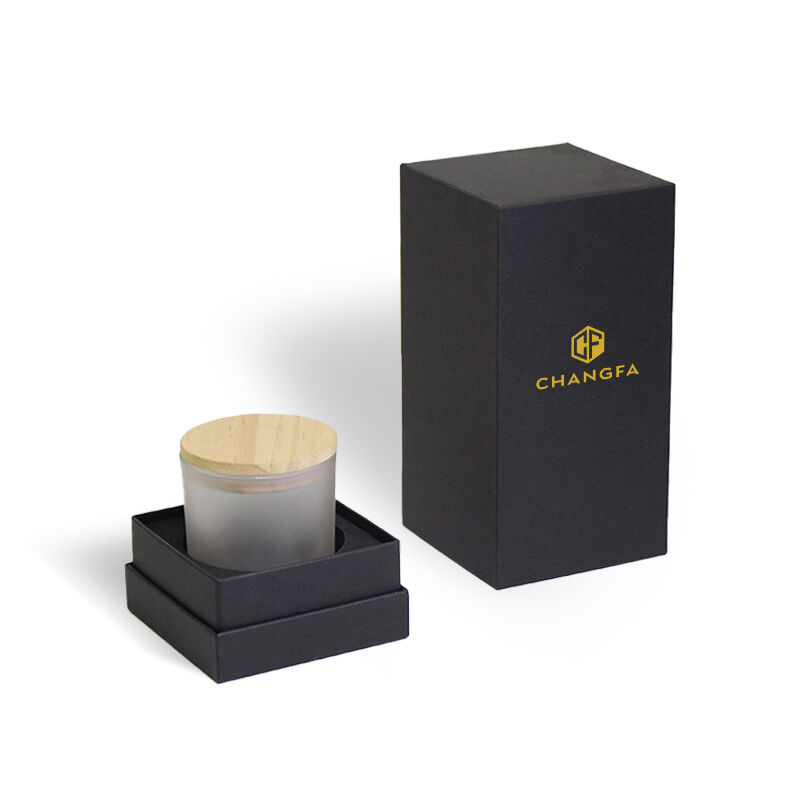 CF Custom Textured Rigid Paper Black Printing Eco Friendly Candle Packaging Caixa De Vela Personalised Candle Box With Lid Logo