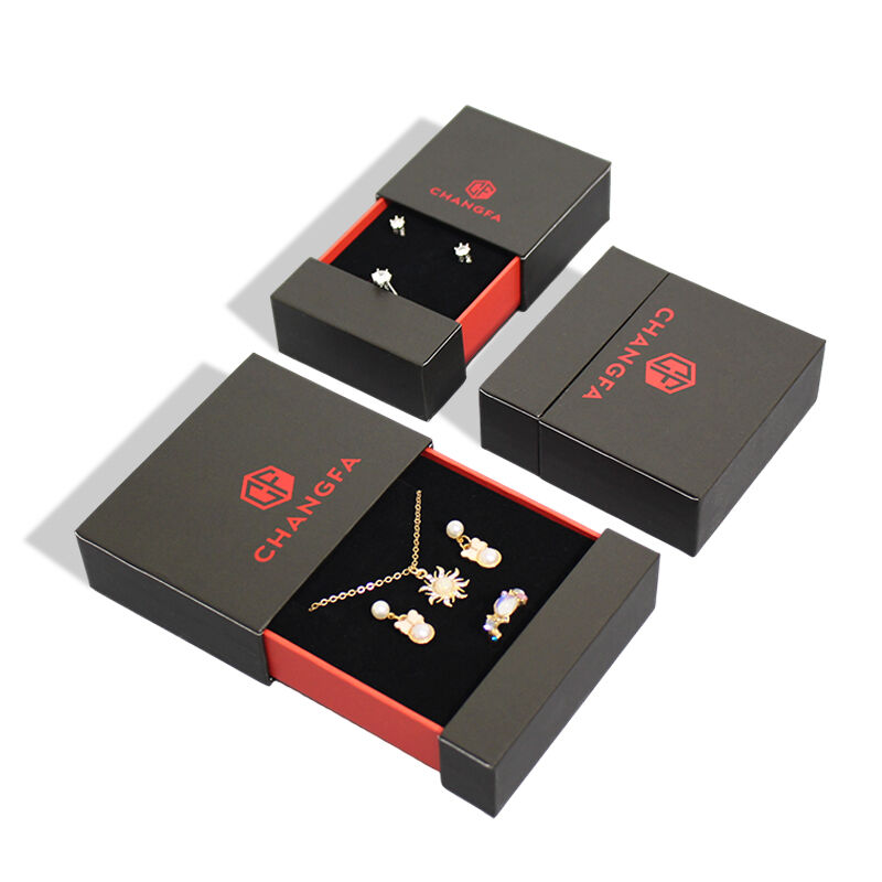 CF Κουτί σετ κοσμημάτων με προσαρμοστικό λογότυπο και συρτάρι, συσκευασία με επένδυση από αφρώδες υλικό