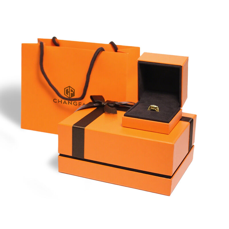 CF Luksus orange låg-og bund-pap-jewelrygaveboks med personlig logo, endegave-emballage til smykker