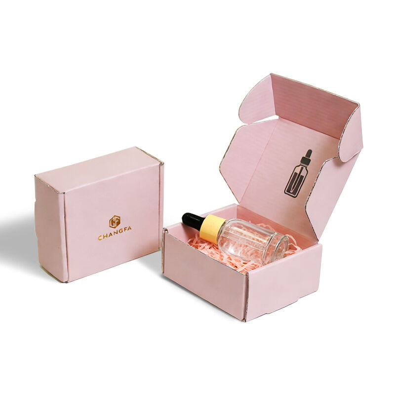 CF Custom Logo Pink Luxury Glossy Corrugated Perfume Box Shipping Mailer Box Paper Boxes for Mailer and Packing Cosmetic Perfume