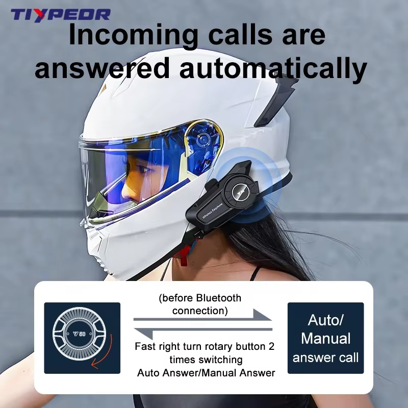 TIYPEOR Motorcycle Helmet BT Headset IPX6 Waterproof 1500mAh 60H Long Battery Life Anti-Freezing Music Player Earphone supplier