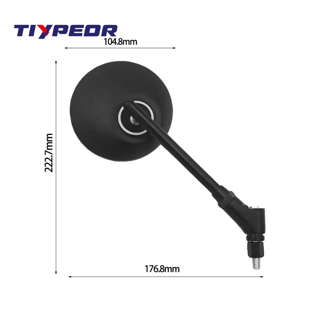 TIYPEOR Motorcycle Accessories Mirror Aluminum Alloy Black Round Convex Surface Mirror for Scooter Handlebar Side Mirror details