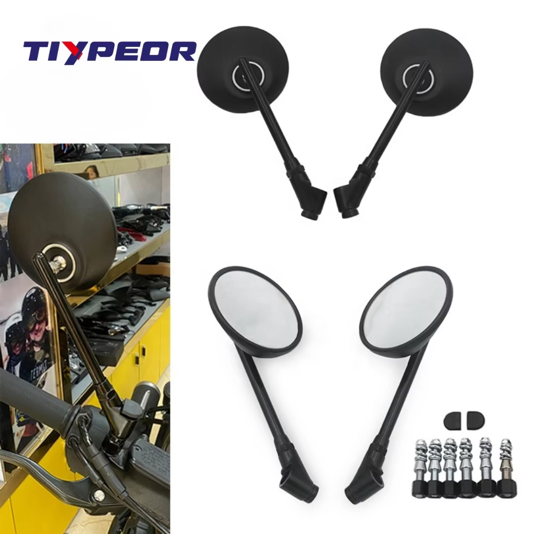 TIYPEOR Motorcycle Accessories Mirror Aluminum Alloy Black Round Convex Surface Mirror for Scooter Handlebar Side Mirror supplier