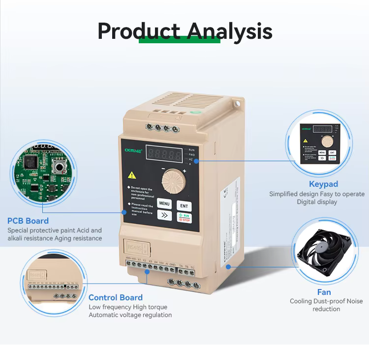 CKMINE Factory Bulk Supply: Three-Phase 220V 0.75kW MINI VFD Inverter, AC Industrial Motor Drive, 50Hz/60Hz details