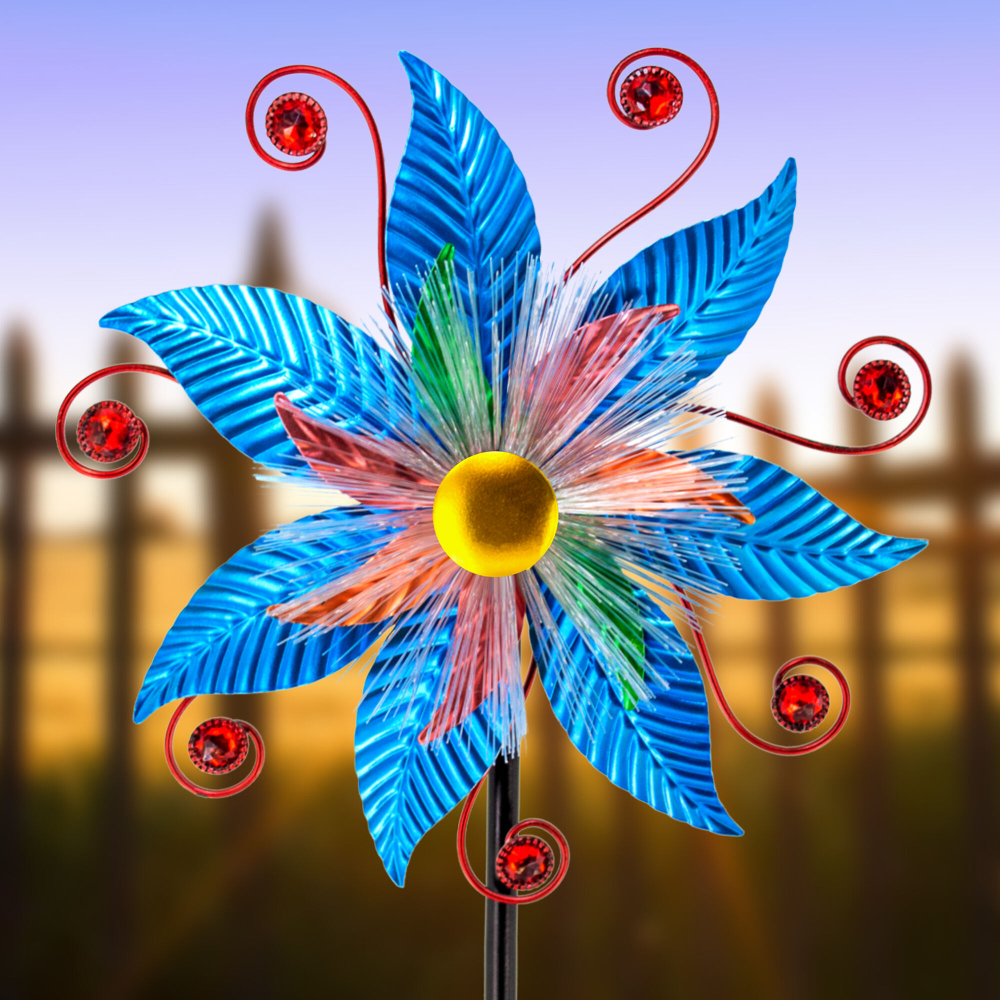 Outdoor Solar Wind Spinner with Colorful Fiber Optic Lights and IP44 Waterproof Rating
