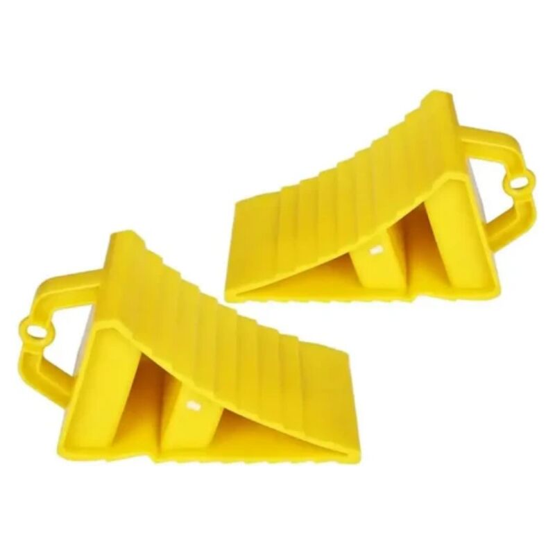 Non Slip Yellow Triangular Trailer Chock Wheel Plastic Stoppers Container Rubber Caster Wheel Chock 