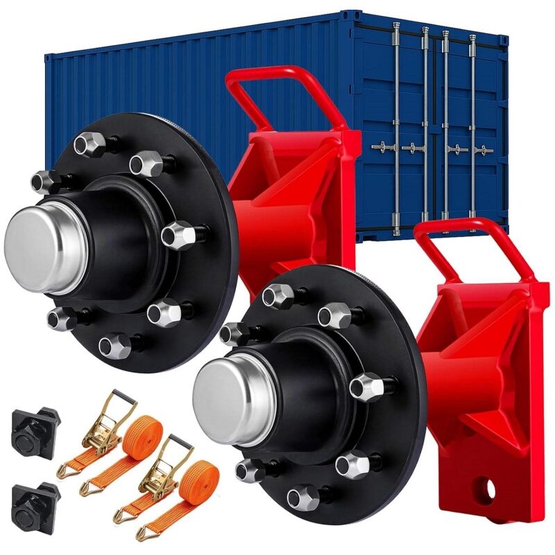 2-Pack Shipping Container Wheels 8-Lug Wheels Kit Heavy Duty Shipping Container Axle with U-Shaped Handle
