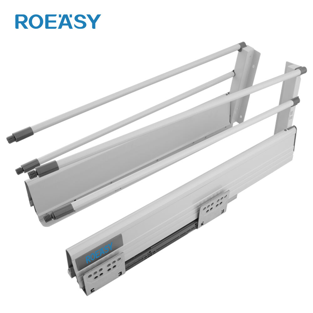 ROEASY TD-197B-II GRAY ROUND Furniture Drawer Box Soft Close Double Wall Box Drawer Channel Slim Metal Drawer Box