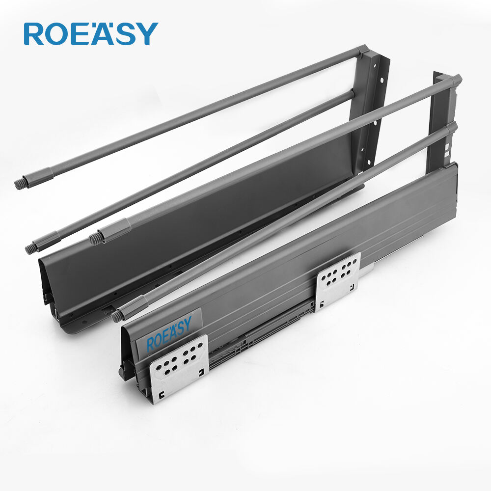 ROEASY TD-198B-II BLACK ROUND Slim Soft Closing Double Wall Kitchen Metal Box Drawer Slide System