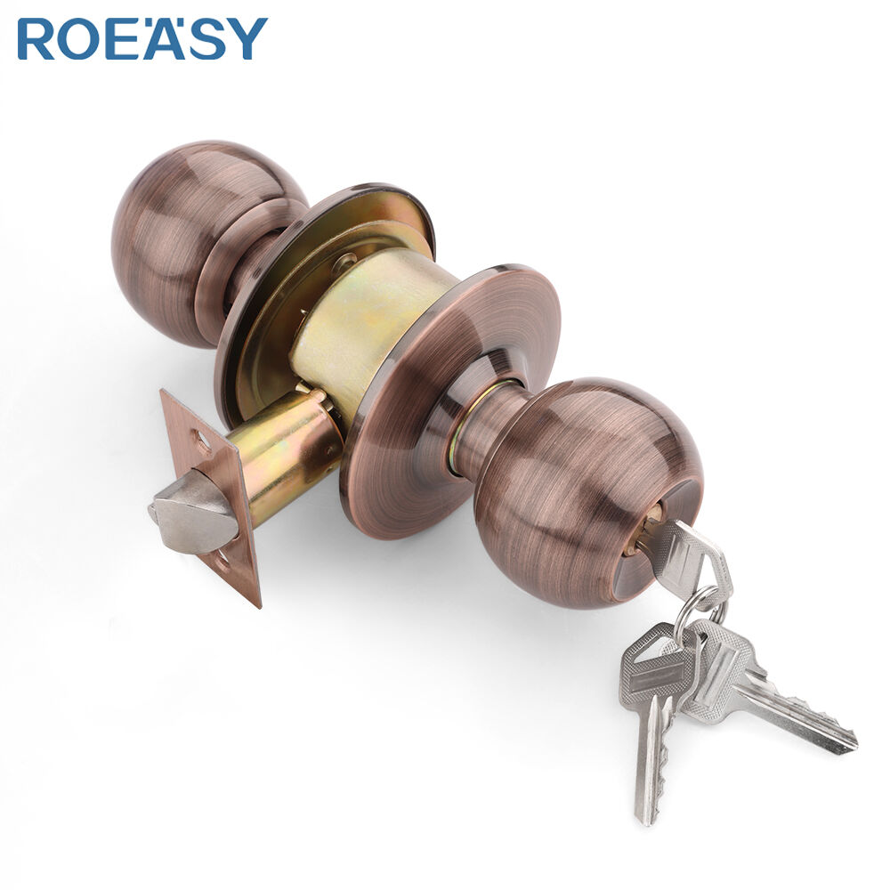 Serrure pour porte intérieure ROEASY 587-AC-ET, serrure à bille en acier inoxydable, serrure cylindrique à poignée ronde pour salle de bains et chambre à coucher