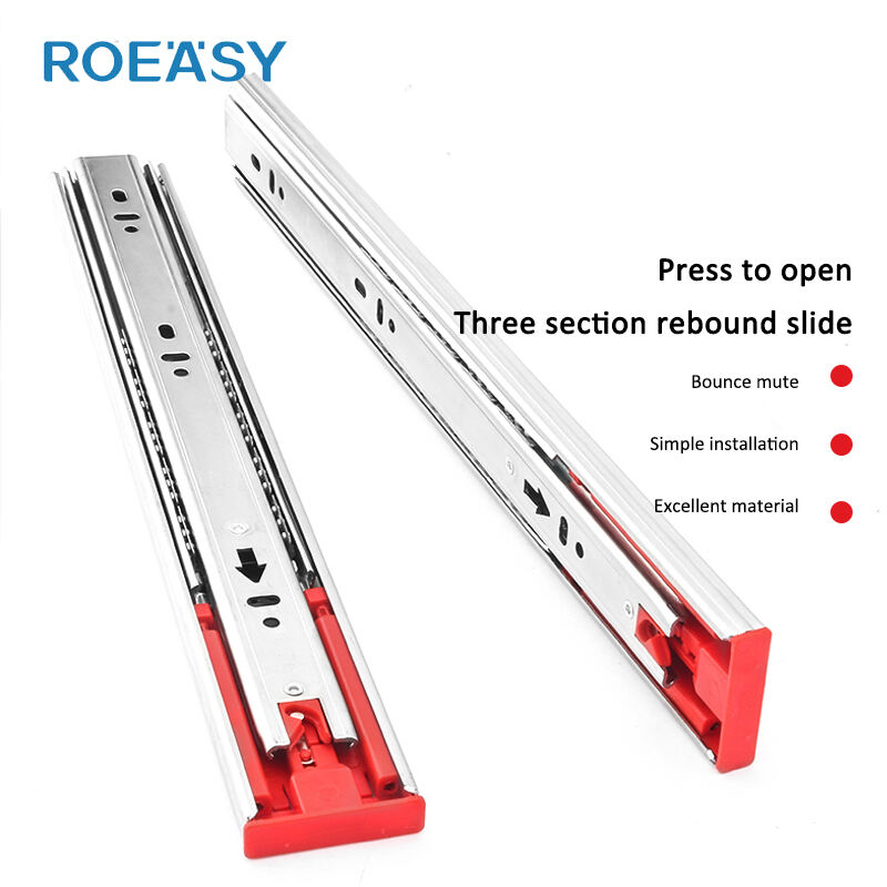 ROEASY Lock2-W (فتح بالضغط) درج ثلاثي الامتداد الكامل بقضيب انزلاق ذو كريات تحمل مع فتح بالدفع، لخزائن الأدراج