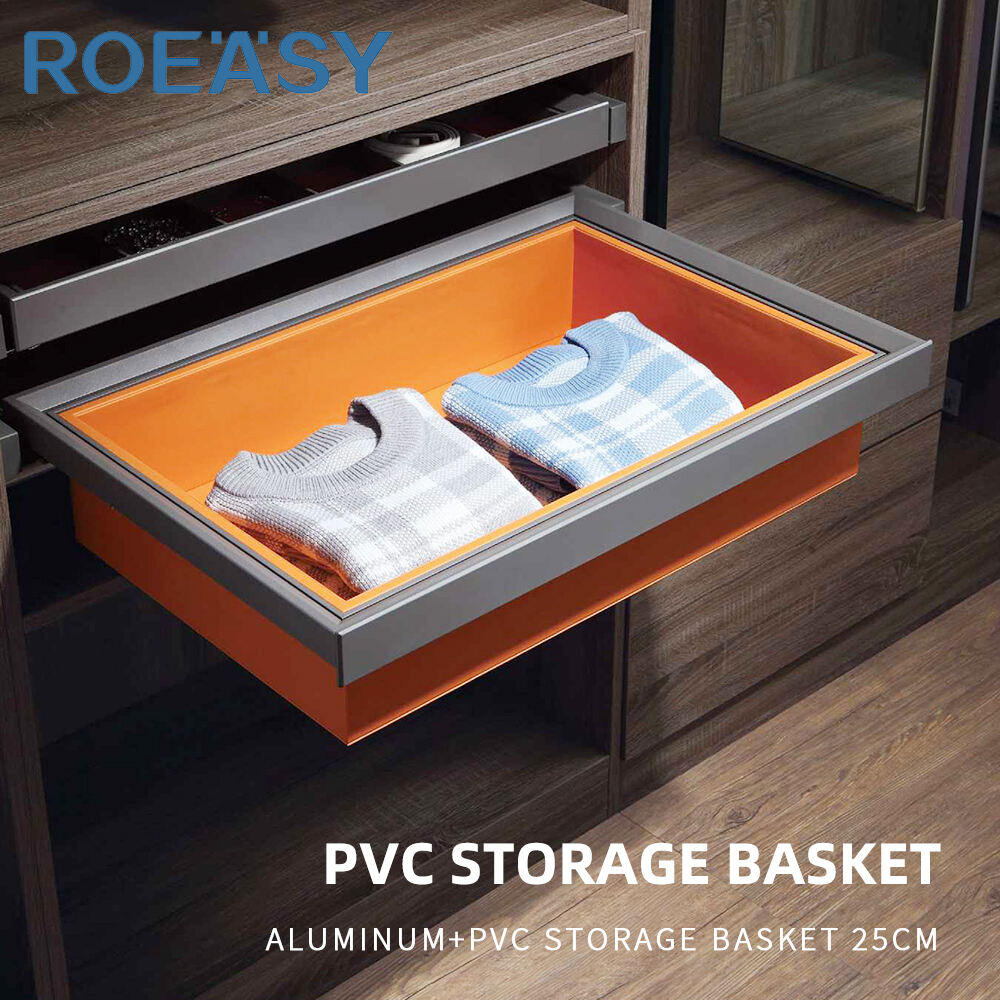 ROEASY R8006C R8007C Clothes Storage Organizer Soft Closing Pull Out Leather Drawer Basket for Walk-in Closets