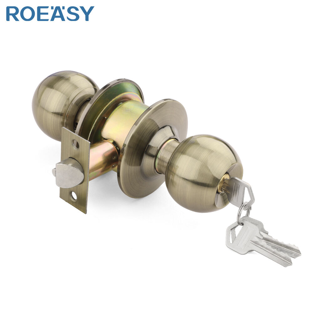 Serrure pour porte intérieure ROEASY 587-AB-ET, serrure à bille en acier inoxydable, serrure cylindrique à poignée ronde pour salle de bains et chambre à coucher