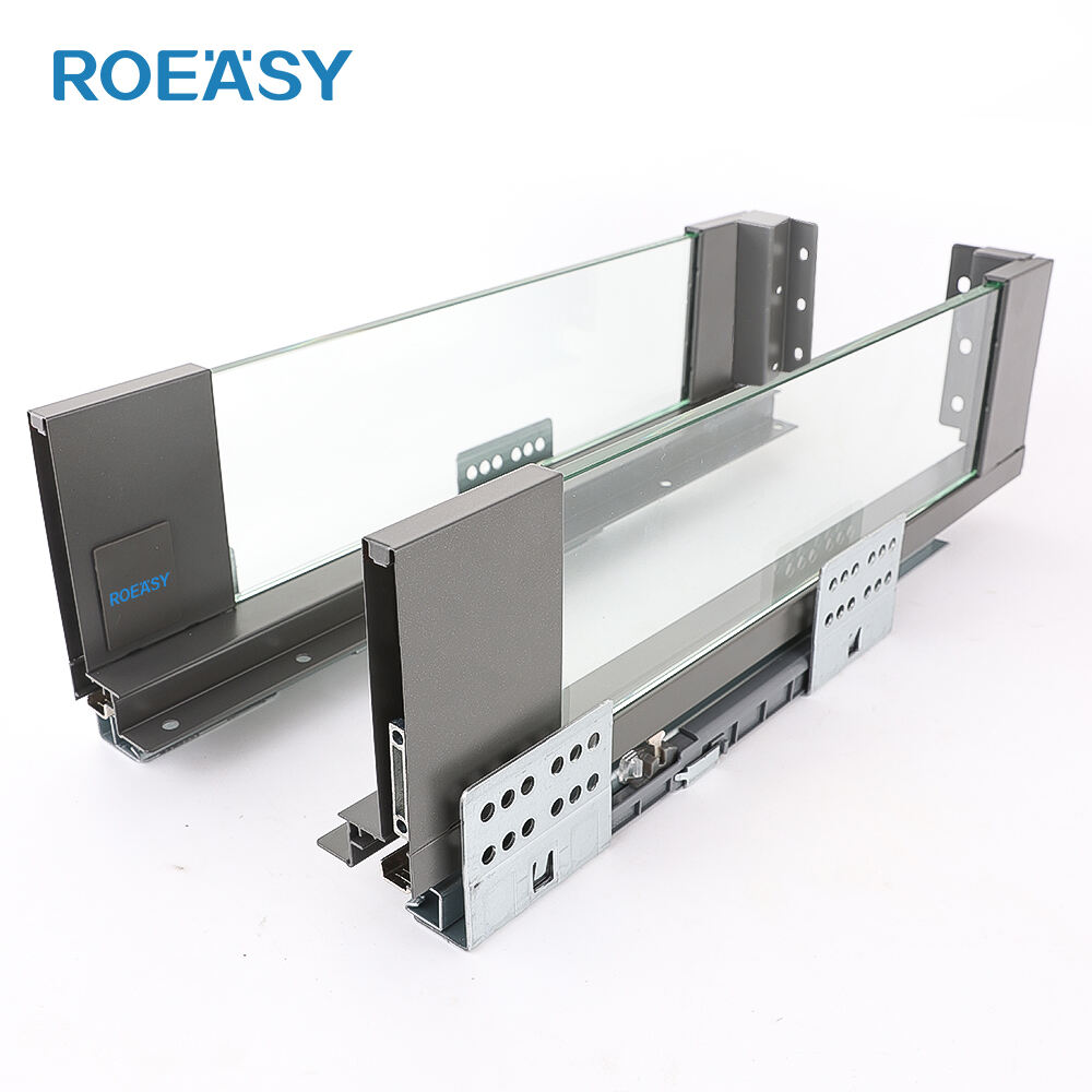 ROEASY 193Y-116MM glass sliding drawer slim metal box furniture drawer slider double wall slide drawer