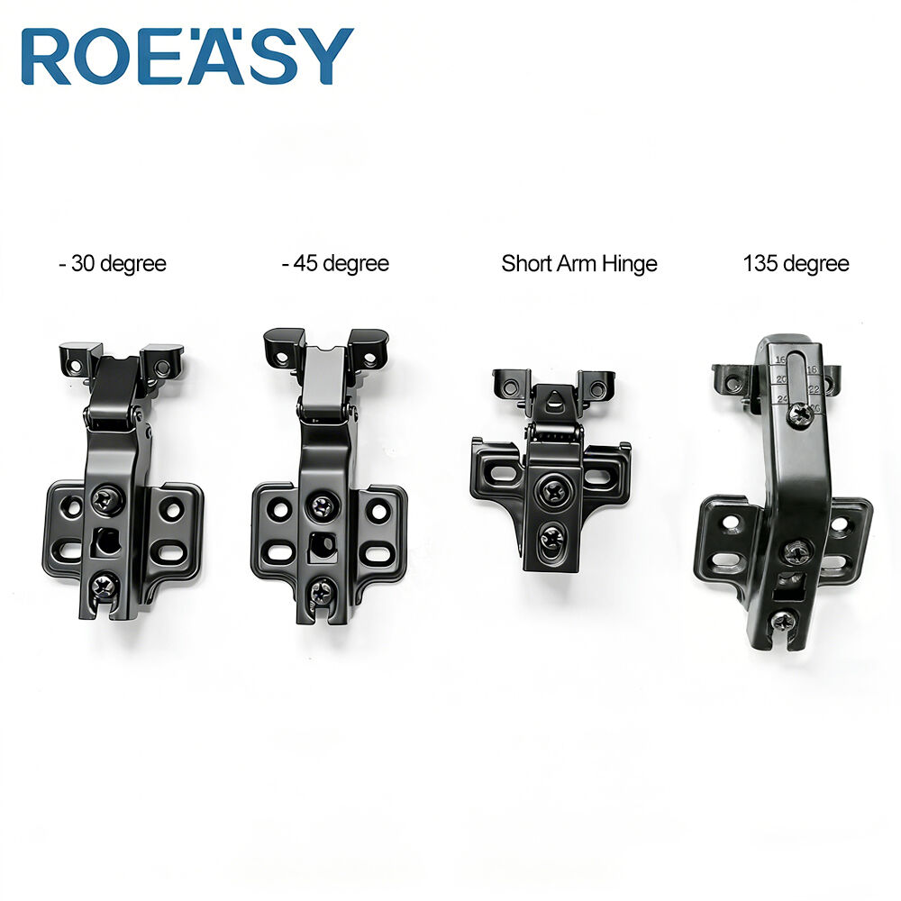 Charnière spéciale ROEASY CH-(-30°)-61J, charnière profilée CH-(-45°)-61J, charnière d’angle CH-135°J, charnière d’angle CH-695J pour porte vitrée à cadre en aluminium destinée aux armoires de cuisine