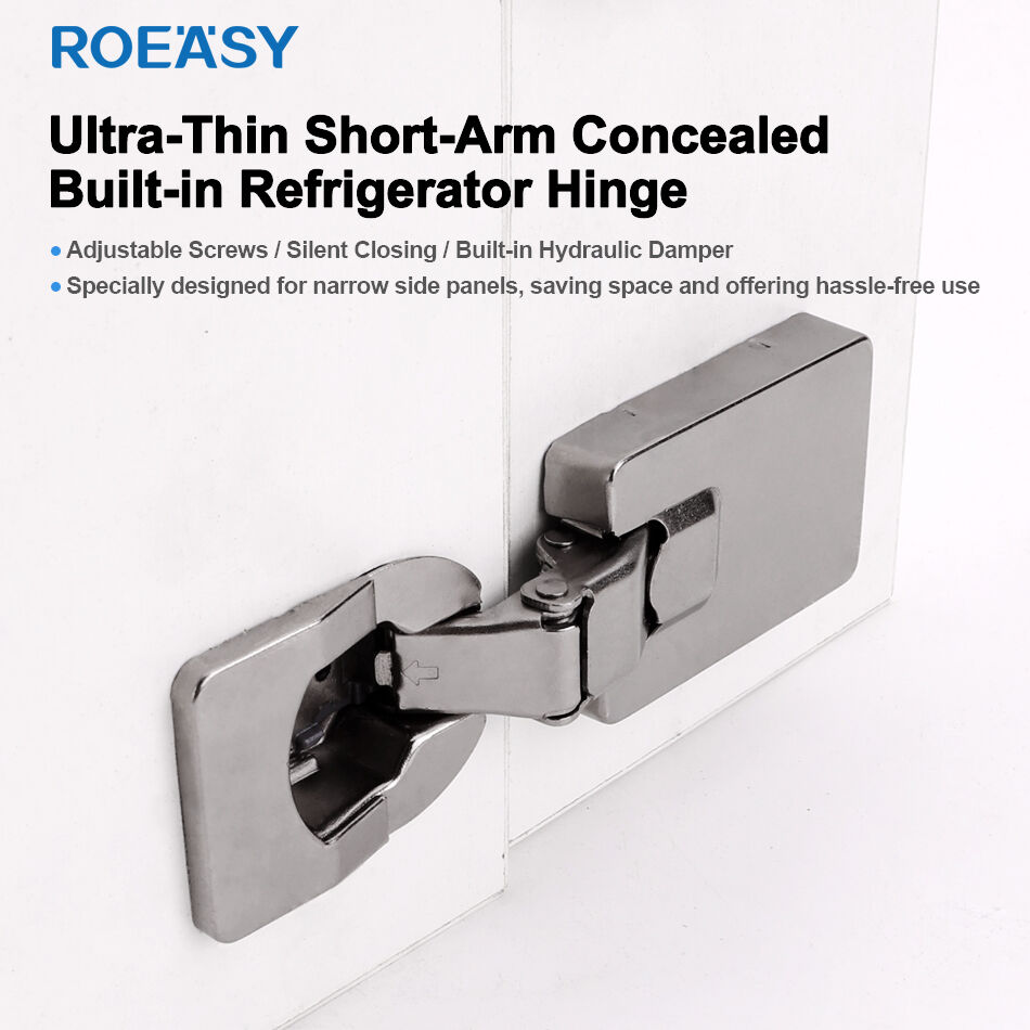 Charnière hydraulique ROEASY K8 à 3D et cupule intégrée, ultra-fine à bras court de 24 mm, pour armoires de réfrigérateur intégrées, armoires murales et portes de hotte