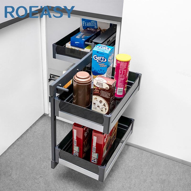 ROEASY DWG80/DWG90 풀 익스텐션 매직 코너 바구니 스파이스 랙 주방 수납 정리함 캐비닛 팬트리 주방 풀아웃 바구니