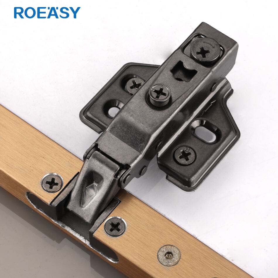 Charnières de porte en verre pour armoires de cuisine ROEASY Type fixe 0 Manivelle Recouvrement complet Charnière hydraulique en nickel noir Cadre en aluminium