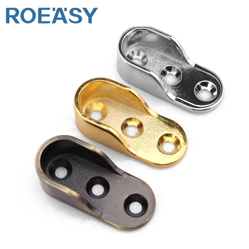 ROEASY DPYT-01 Wardrobe Hardware Closet Rod Support Nickel Pipe Closet Rod Bracket Zinc Alloy Rod Flange 3 Holes Hanging Oval Rail Tube Support