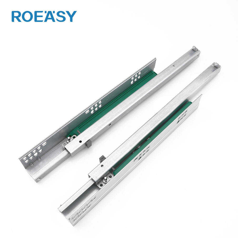 ROEASY US-022A Soft Close 2-Fold Pin-Lock Type Concealed Damping Undermounted Slide for Cabinet Drawer Rail Bottom Mount Hidden Telescopic Rail