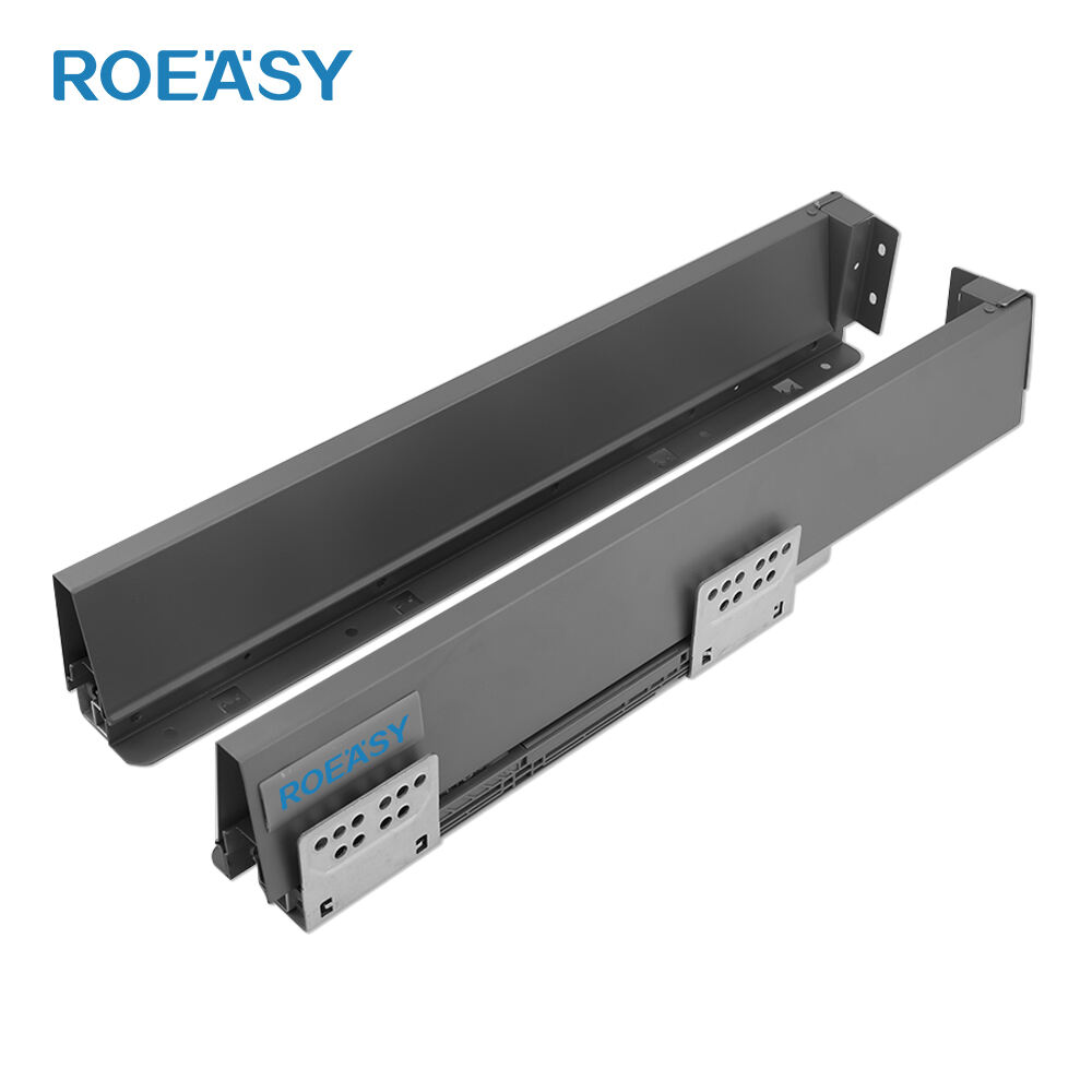 ROEASY TD-197B DARK GREY 75mm Height Soft Close Metal Box Drawer Slide Kitchen Drawer Runner Sliding Drawer System Furniture Drawer Channel 