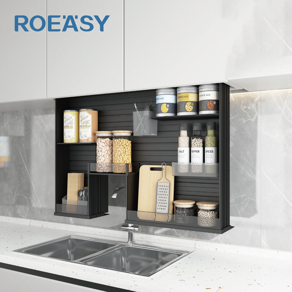 ROEASY KL-900SS-55 इंटेलिजेंट स्मार्ट शेल्व्स अंतर-सिंक कैबिनेट स्टोरेज अंतर-पिंच मेकेनिज़्म किचन ओवरहेड कैबिनेट लिफ्टिंग