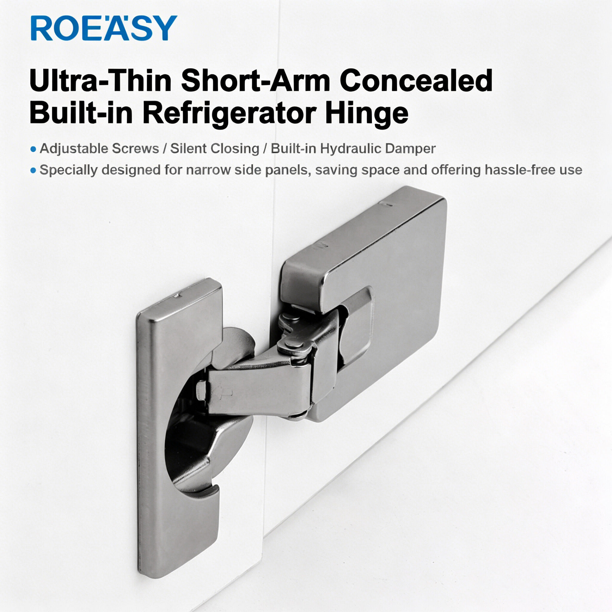 Charnière ROEASY K6 de 35 mm à cupule intégrée, ultra-fine à bras court, charnière à deux étages avec force réglable et fermeture en douceur à petit angle, pour armoires de réfrigérateur et de hotte