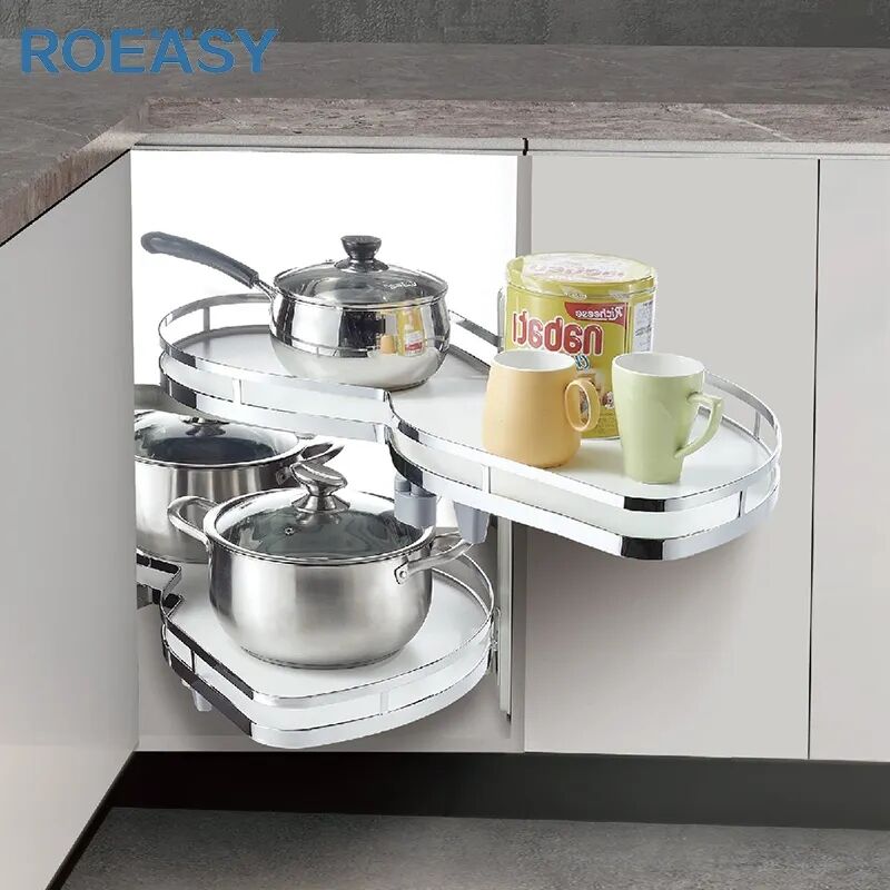 ROEASY Magic Corner 2 Tiers Cabinet Storage Swing Tray Soft Close Sliding Pull Out Basket for Cabinet Blind Corner