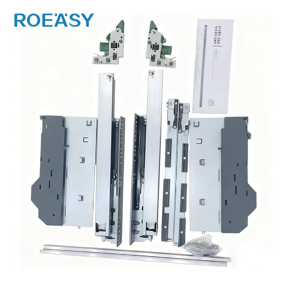 ROEASY درج سحب متزامن ثلاثي الطي مع فتح بالضغط وإغلاق ناعم، درج خفي كامل السحب