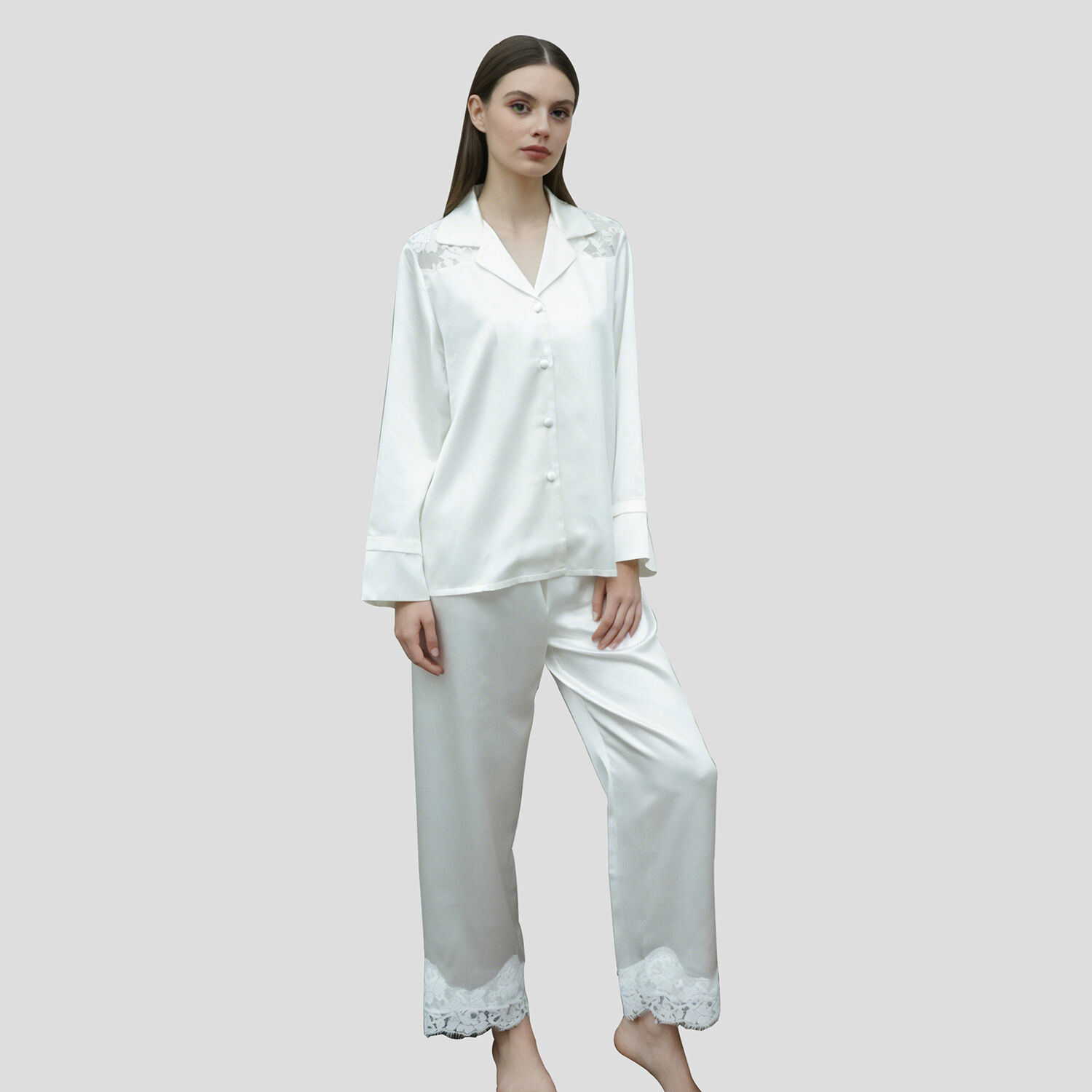 Lace Custom Silk Pajamas Women Private Label Luxury 100% Mulberry Silk Sleepwear OEM ODM Nightwear Fashion Lounge Clothing