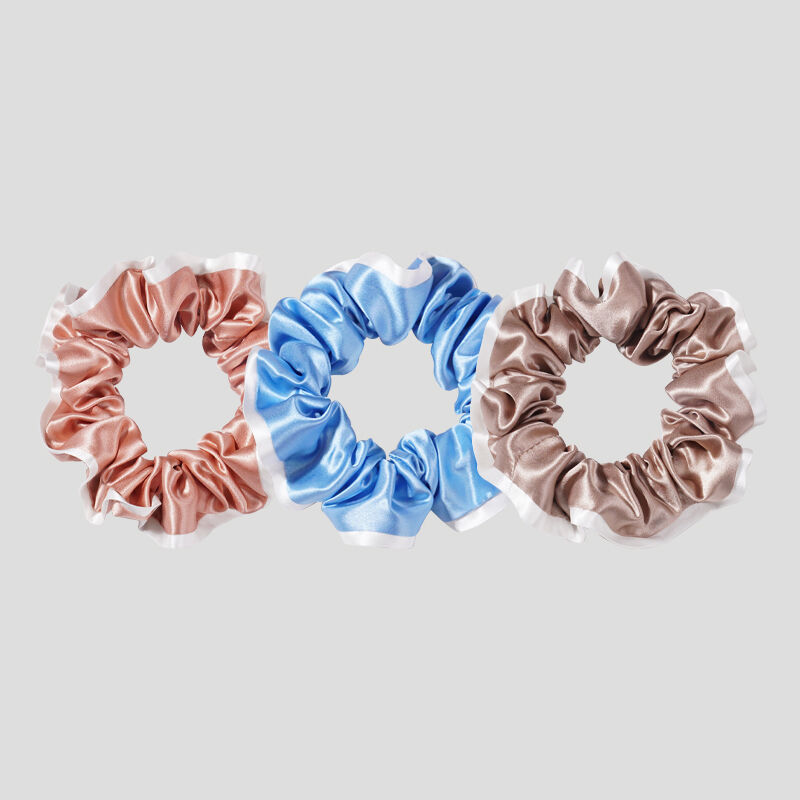 Custom LOGO 16/19/22 Momme 100% Pure Mulberry Silk Scrunchies With White Edge for Women Soft Hair Care