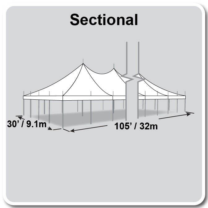 30' X 105' High Peak Pole Tent / Premiere I Tent, sectional tent top, Complete