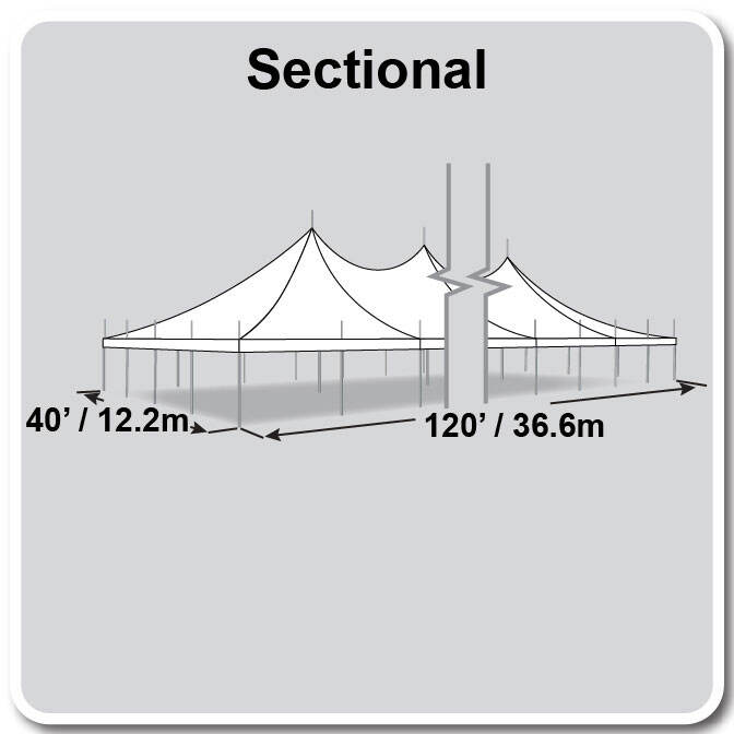 40' X 120' High Peak Pole Tent / Premiere I Tent, sectional tent top, Complete