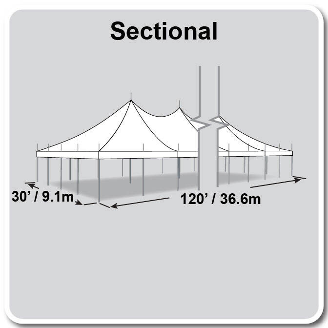 30' X 120' High Peak Pole Tent / Premiere I Tent, sectional tent top, Complete