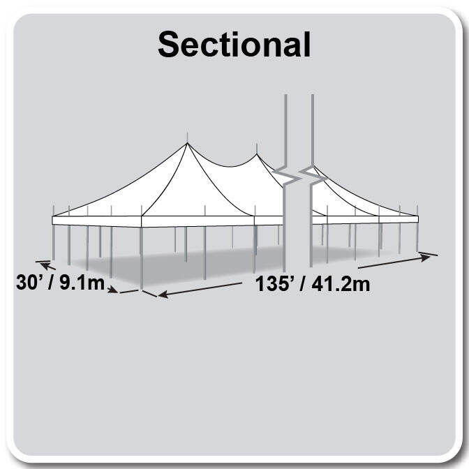 30' X 135' High Peak Pole Tent / Premiere I Tent, sectional tent top, Complete