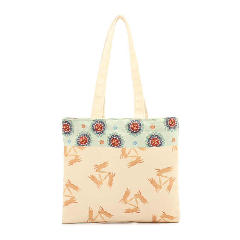 حقيبة توت قماشية مخصصة بتصميم الأرنب والزهور – هدية فنية فريدة للترويج للعلامة التجارية