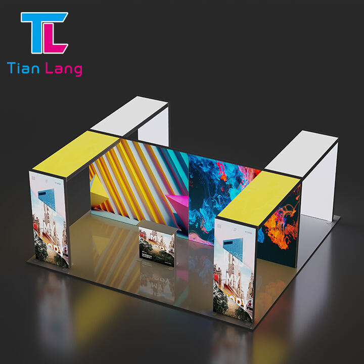 TianLang 20*20FT/6*6M Dá-chlochán Dubhlaigh Theanga Taispeántas Dá-tharafhaighte Le L Theanga Taispeántas Clochán Modúlaí Taispeántas Scannal Saor Ghrianghraf Taobh Thiaraithe Taispeántas Scannal Bogeach LED L-shaped Comhar Taispeántas Scannal