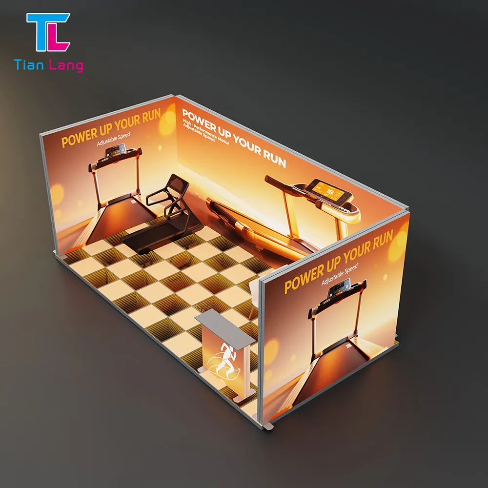 TIANLANG LED Infinity Glass Panel 6x3m Island Booths: Modular Peninsula Kit with Anti-Fingerprint Mirror Surface