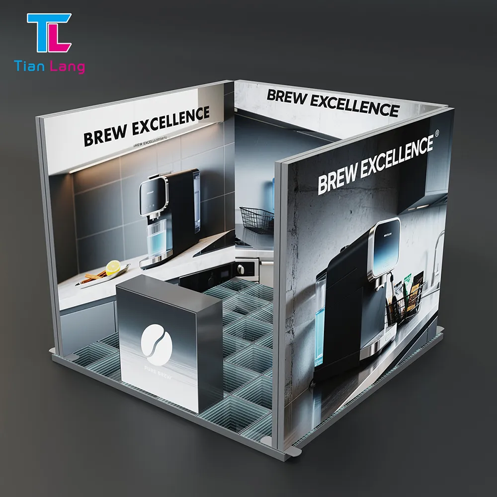 Tianlang Layered LED Depth Glass 3*3M: U-Shape Booth Floor & Light Box Sync for Brand Storytelling