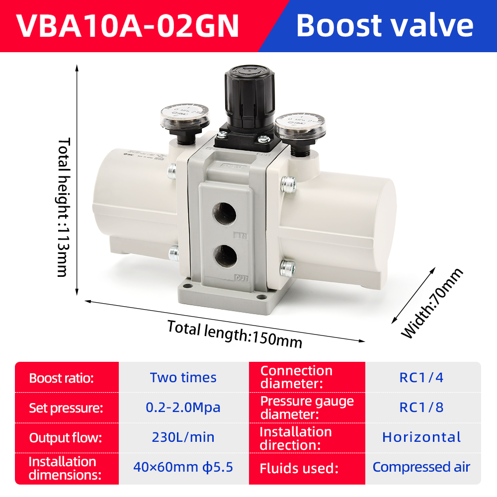 شیر افزایش فشار VBA10A-02GN سری VBA شیر افزایش فشار نسبت افزایش 2 برابری