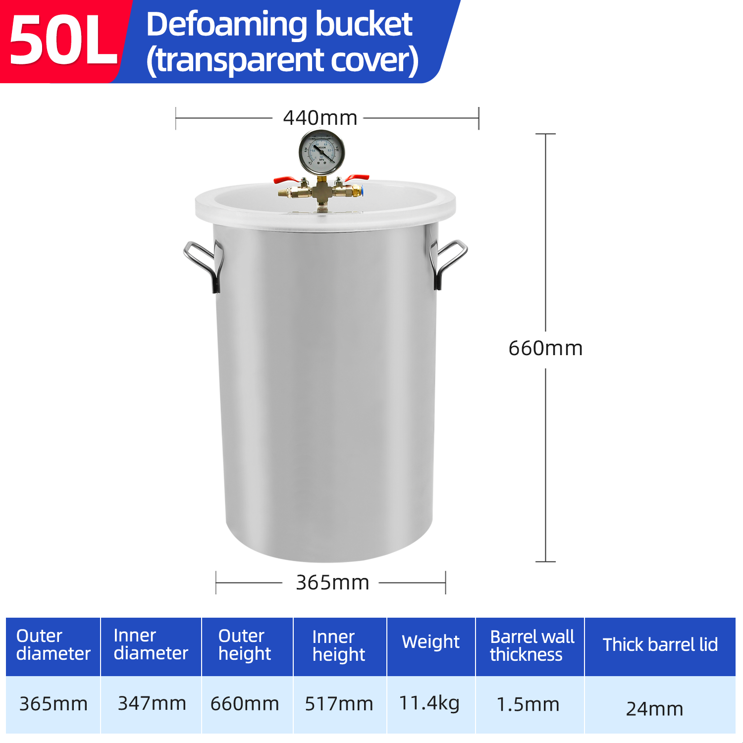 سبک خمیرکننده استیل ضدزنگ 50 لیتری با روکش شفاف و بدون روغن