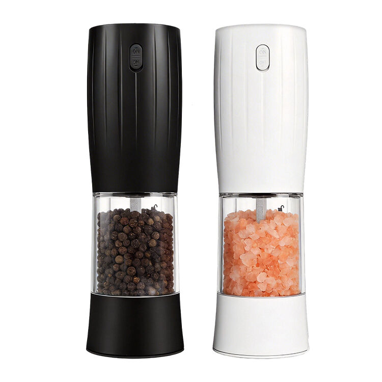 Battery Powered Plastic Gravity Pepper Mill Electric Operated Salt and Pepper Grinder Set Adjustable Coarseness with LED Light