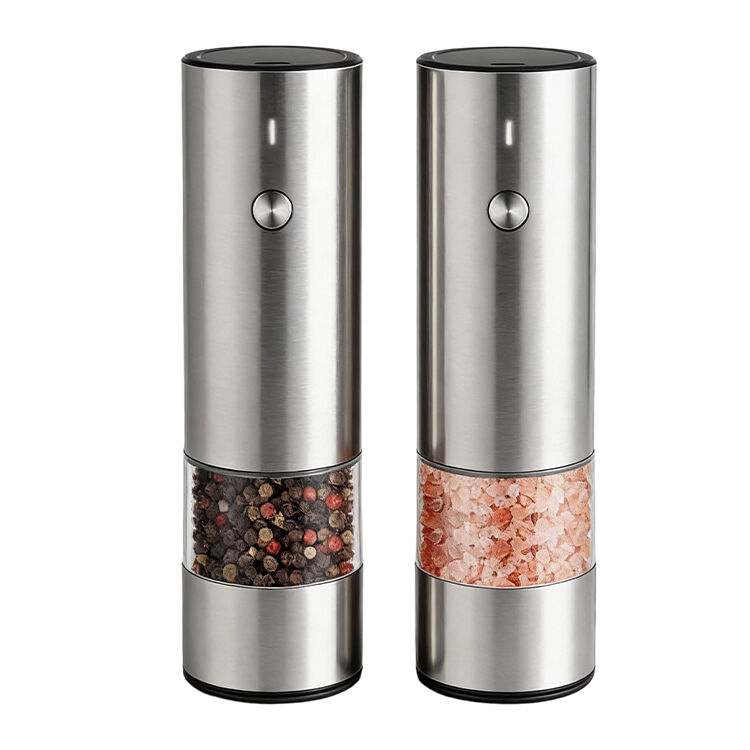 Food Grades Core Grinding Electric Pepper Mill Adjustable Coarseness Electric Salt and Pepper Grinder Set with LED Light