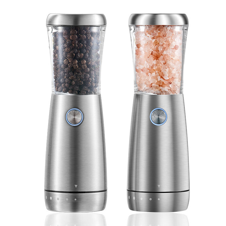 High Quality Sustainable Metal Salt & Pepper Mills External Adjustable Type-C Electric Salt and Pepper Grinder With Led Light