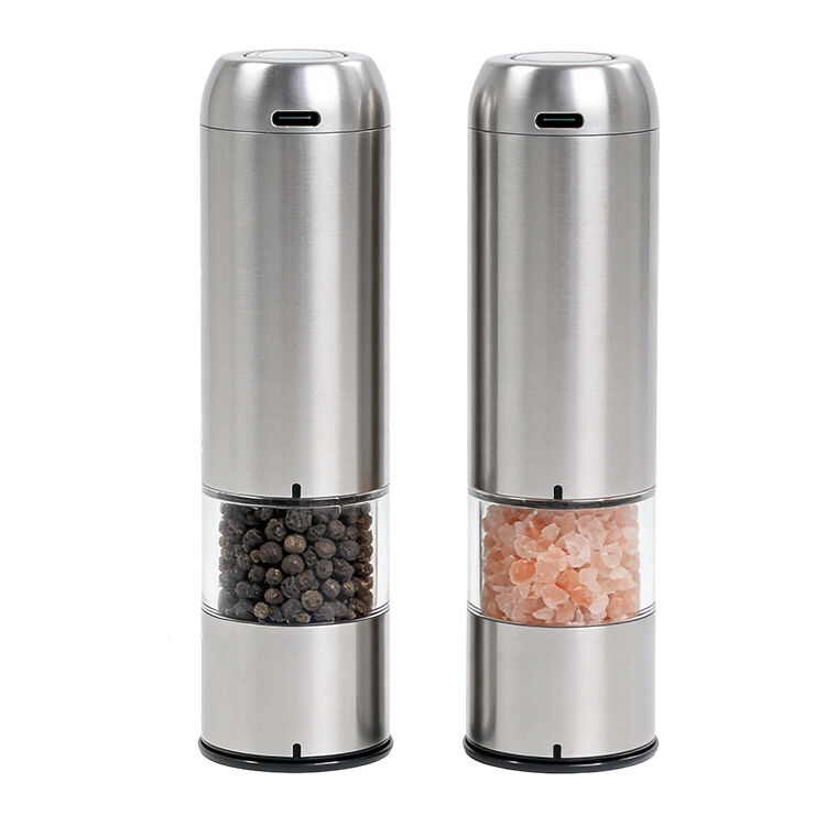 Automatic Salt & Pepper Grinder Set USB Rechargeable Modern Stainless Steel Ceramic Burr Portable Daily Cooking