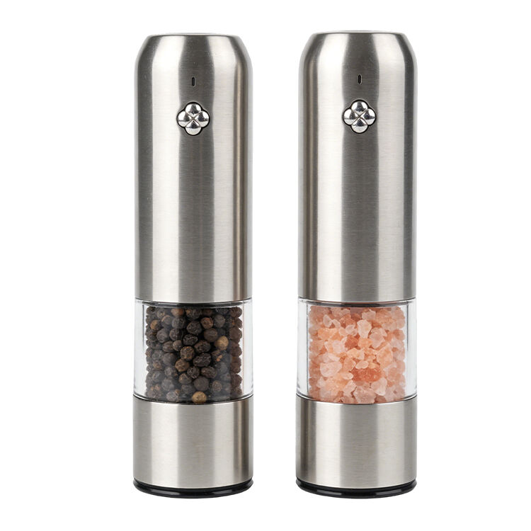 High Quality Floral-patterned Buttons Rechargeable Food-Grade SS Electric Salt and Pepper Grinder With Adjustable Ceramic