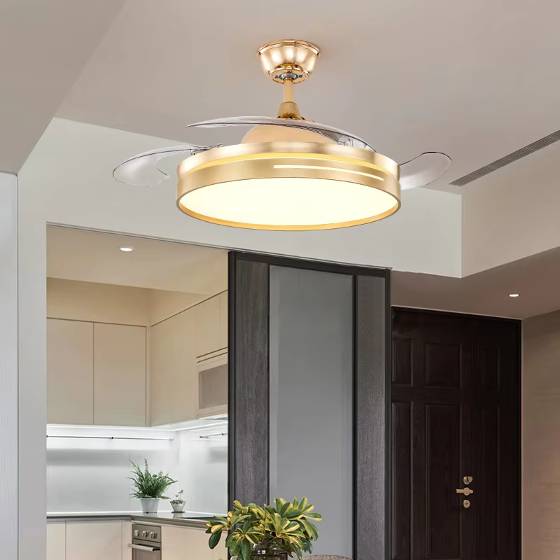 Dining Bedroom Decorative Remote Control Invisible Ac Motor Led-crystal Pop  and Remote Ceiling Fan Light 3 Blade White factory