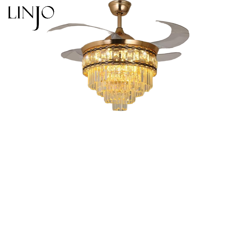 Crystal Ceiling Fan with Light Modern LED Chandelier Fan Remote Control Living Room Bedroom